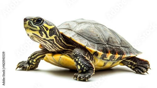 Yellow-Bellied Slider Turtle on White Background