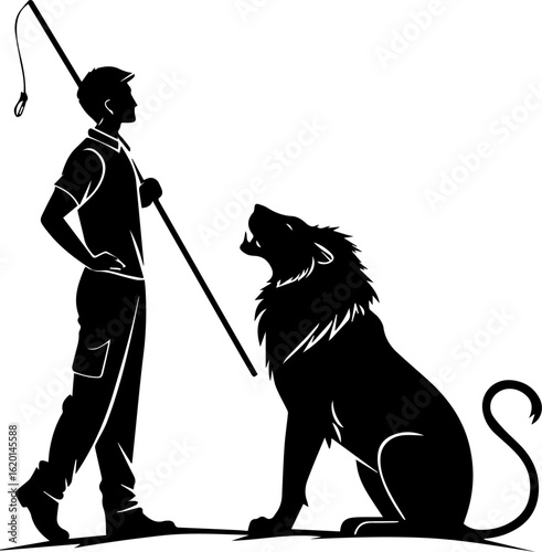 Lion Tamer with Roaring Lion Silhouette