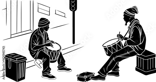 Street Drummers Urban Music Performance Silhouette
