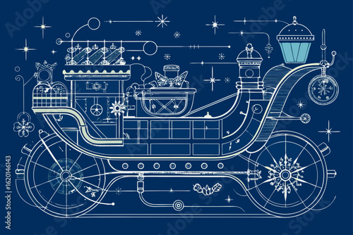 Detailed Blueprint of Santa's Futuristic Sleigh