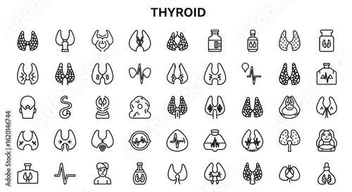 Thyroid Gland Icons - Solid Black Medical & Endocrine Health Symbols