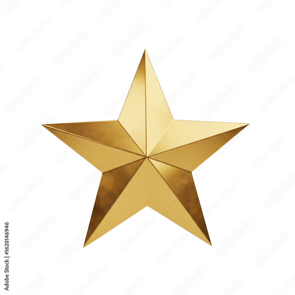 Obraz premium 3D Render of a Faceted Gold Star as a Success and Quality Symbol