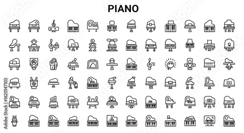 Piano Instrument Icons - Solid Black Music & Sound Symbols