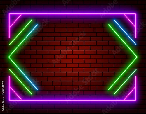Neon frame on brick wall background