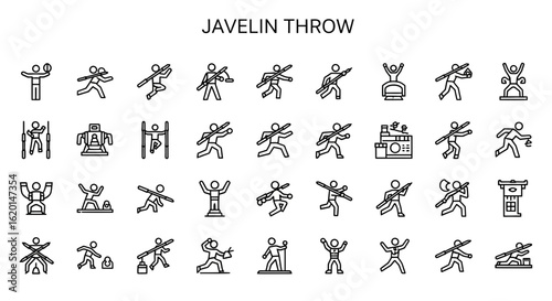 Javelin Throw Icons - Solid Black Athletics & Sport Symbols