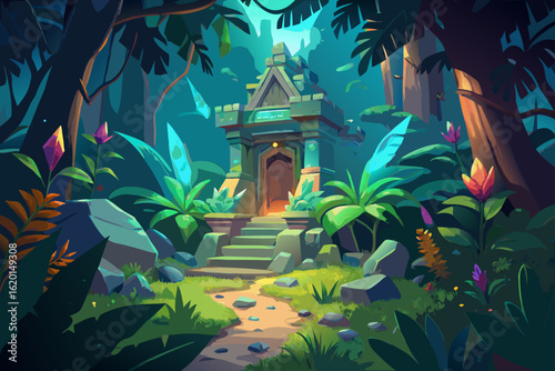 Vector Illustration of a Mystical Jungle Temple Ruin