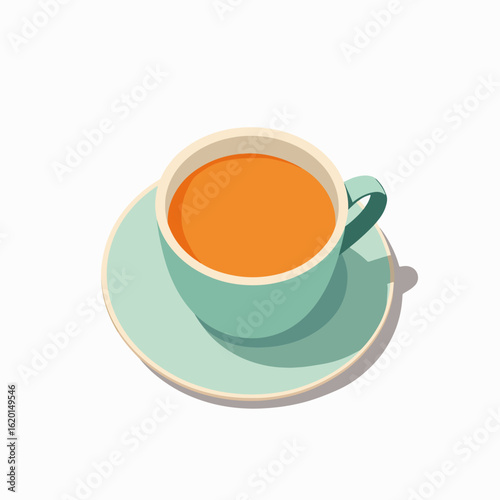 Warm cup of tea on saucer with vibrant orange liquid. Cozy tea setup showcases inviting colors and simple design, perfect for relaxing moments. Ideal concept for tea lovers and beverage photography.