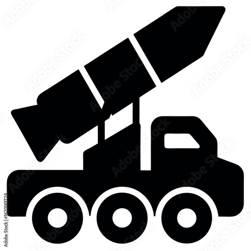 A black silhouette shows a truck carrying a large missile on a transparent background