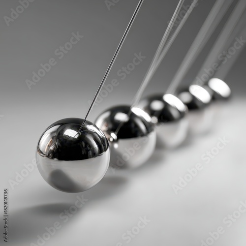 Newton's cradle balls impacting, kinetic energy, science, office, physics concept