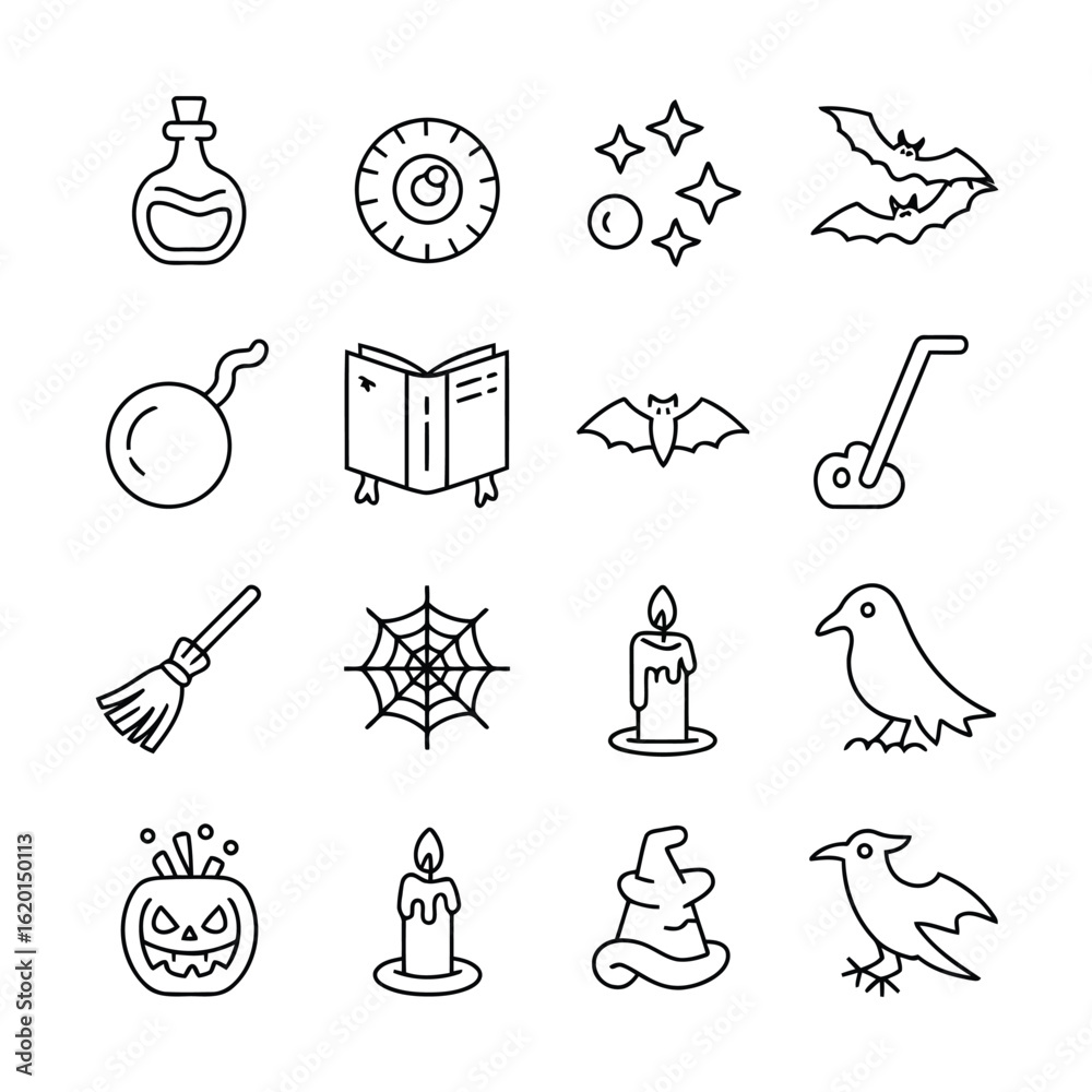 Obraz premium Cute Halloween vector illustration of Halloween Icon Set: Spooky Symbols and Festive Elements