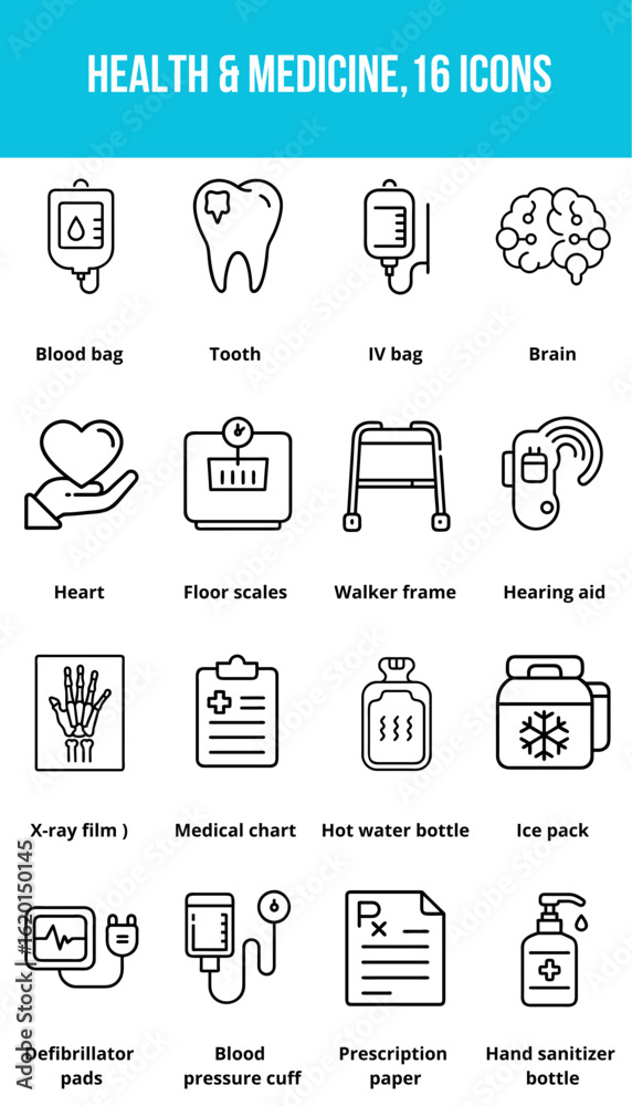 Fototapeta premium Medical icons depicting health care equipment and services 