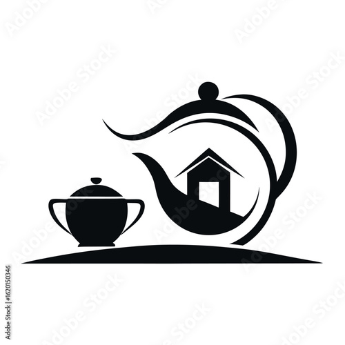 Tea house logo vector illustration.
