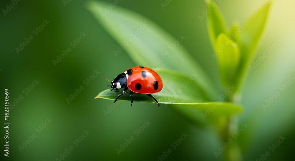 Fototapeta premium Ladybug on a Leaf in a Natural Setting.
