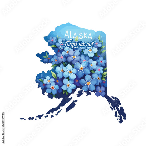 Alaska state Forget me not flower, Alaska famous flower, Alaska travel map, Floral Alaska
