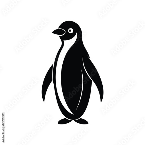 Minimalist silhouette of a penguin standing upright, presenting its front facing chest