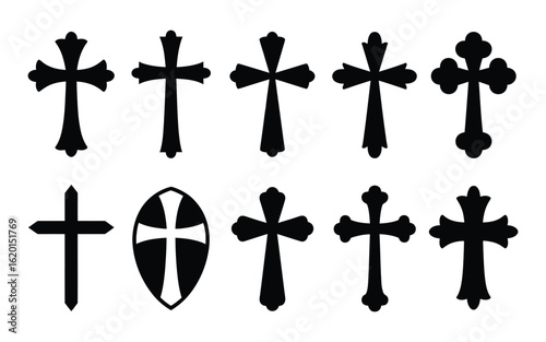 Christian Cross Silhouette Vector: Religious, Spiritual, Ornate Crosses for Faith, Church, Memorial & Tattoo Design