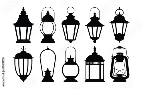 Decorative Lantern Silhouette Vector: Vintage, Rustic, Oriental Lamps for Outdoor, Festive, Lighting & Ambiance Design