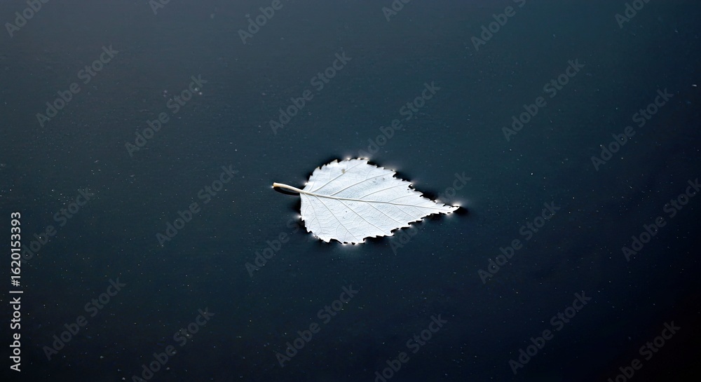 Fototapeta premium Serene White Leaf Floating on Reflective Water Surface