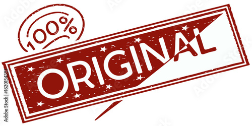 Red original stamp with 100 percent guarantee, grunge style vector illustration for authentic product promotion and quality assurance marketing campaigns