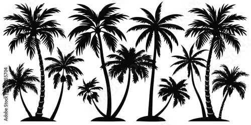 Collection of black palm tree silhouettes ranging in sizes perfect for tropical design projects