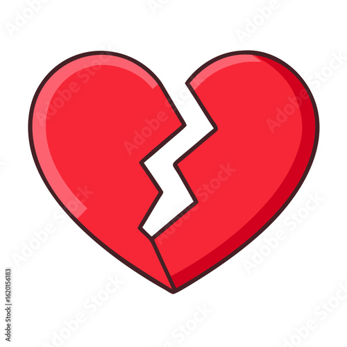 Colored vector icon of a red broken heart, symbolizing heartbreak, love, and relationship challenges. Isolated on a transparent background