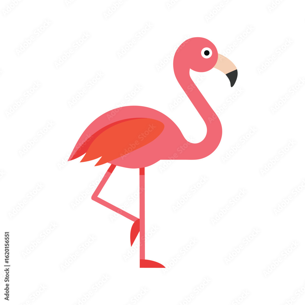 Obraz premium Pink flamingo standing on one leg flat illustration