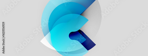 Abstract logo design features swirling blue shapes. Gradient colors create dynamic visual effect on light gray background. Modern, clean aesthetic.