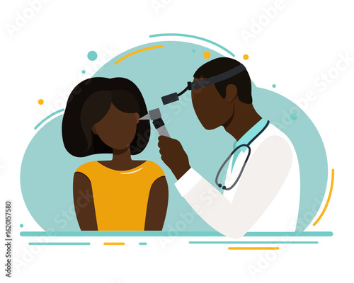 A woman at a doctor's appointment. Ear examination. Hospital.