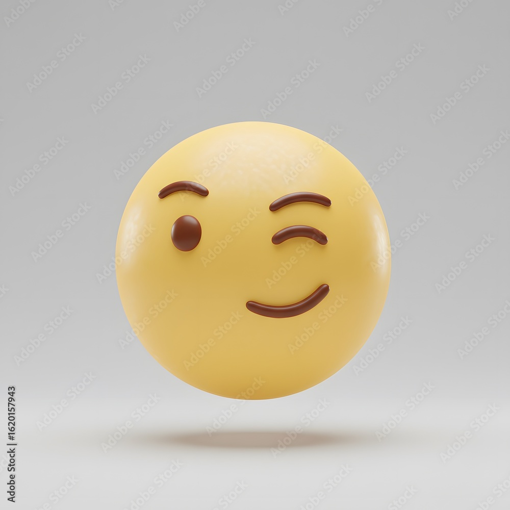 Fototapeta premium 3D Rendered Yellow Wink Emoji on White Background