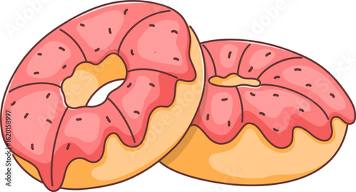 Donuts with pink glaze in cartoon style