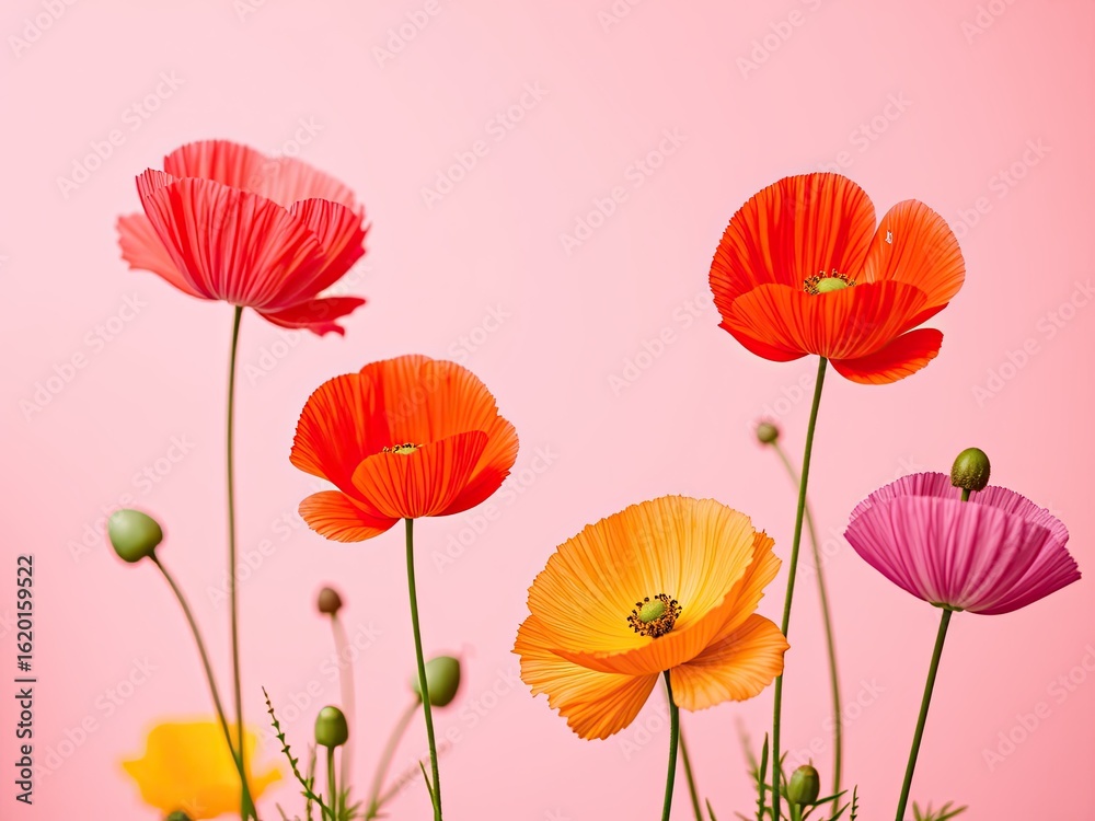 Obraz premium Poppy Blooms on Pastel Pink: Simple Floral Arrangement