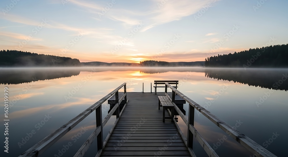 Fototapeta premium Lakeside pier at sunset