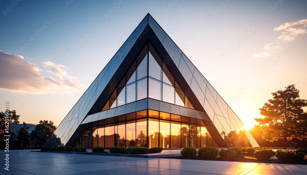 Obraz premium The camera captures the front view of the triangle structure.