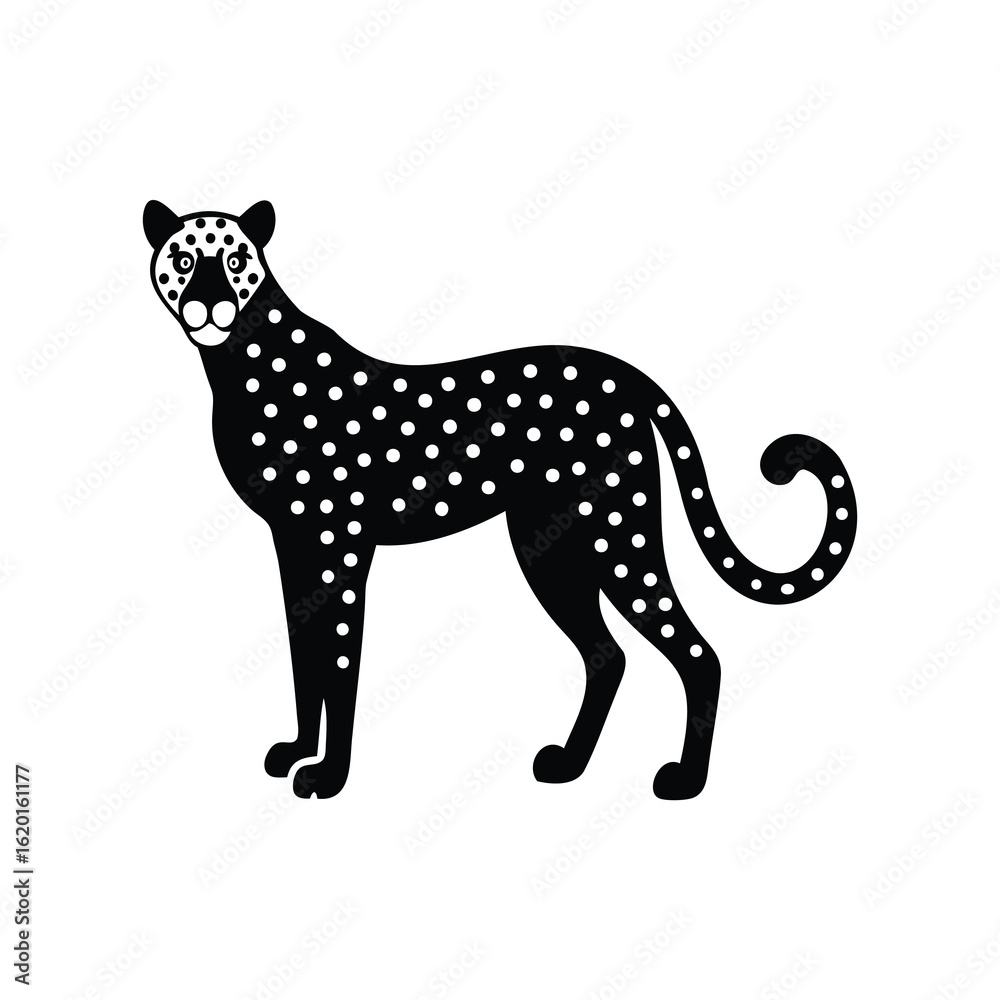 Obraz premium Stylized black and white cheetah illustration with polka dots and curled tail