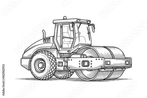 Road Roller Engraving Illustration Heavy Construction Equipment Machinery Vector Illustration