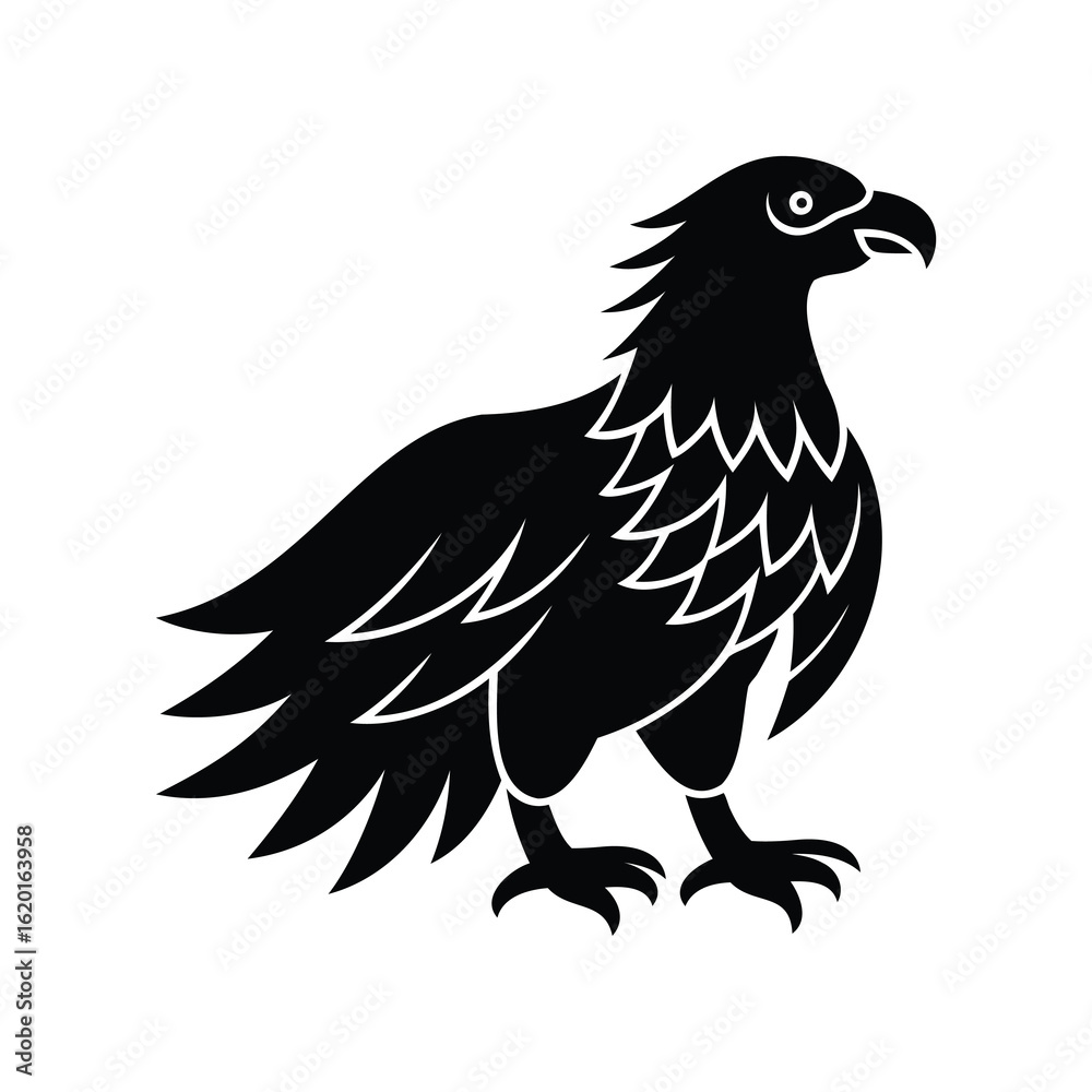 Fototapeta premium Majestic black eagle illustration with striking features on a white background