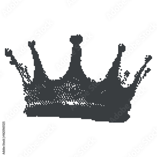 Bold dotted crown illustration. Vector old school punk halftone sticker. Minimal ink graphic for royal logo emblems, poster art, collages, scrapbooking.