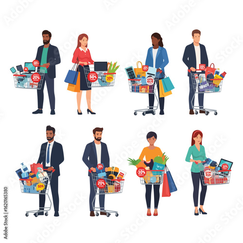 Shoppers with Discounted Products in Carts