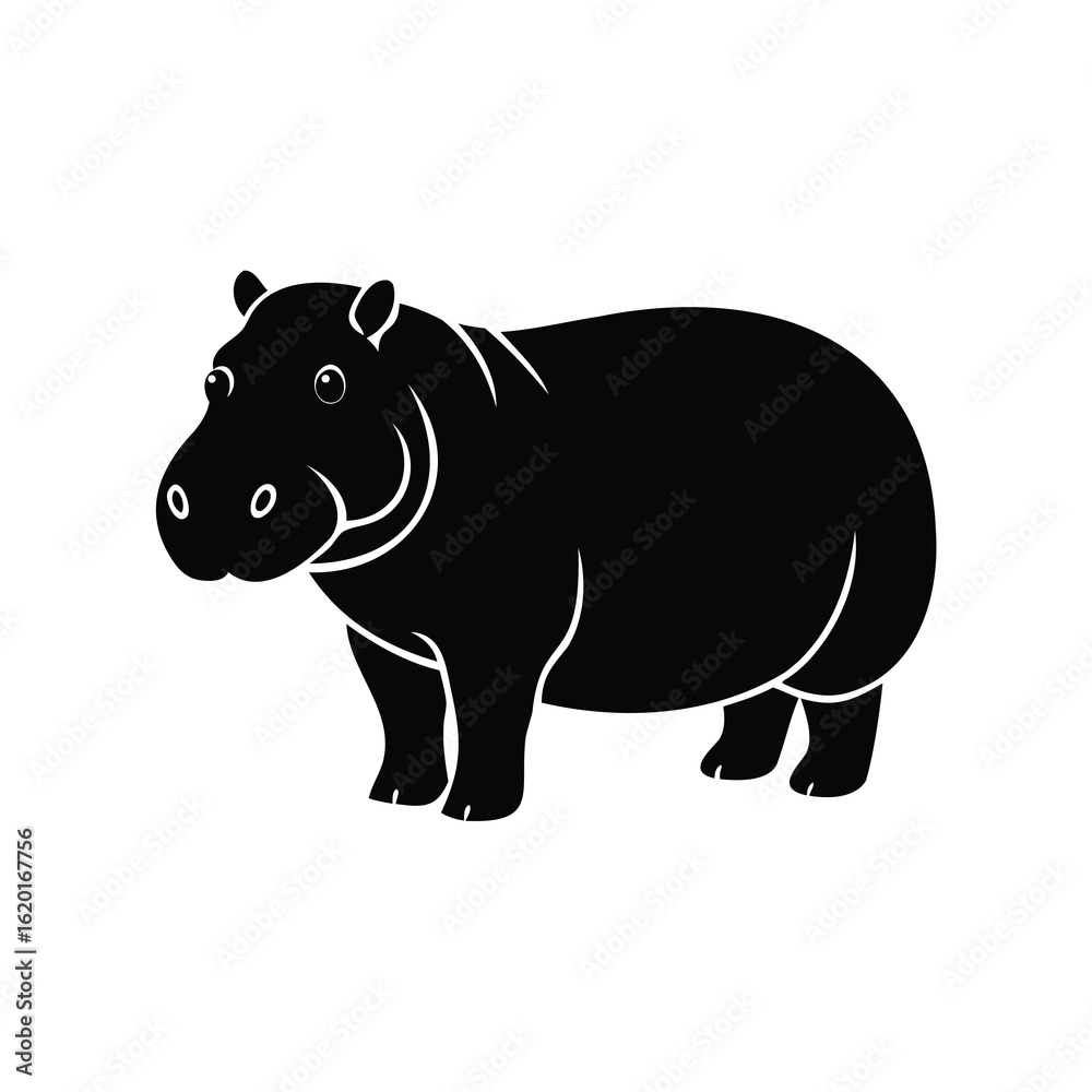 Obraz premium Stylized Silhouette of a Hippopotamus, a River Horse Mammal, Vector Art