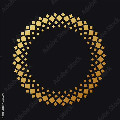Set of round shaped frames. Golden halftone circle logo. Luxury design emblem.