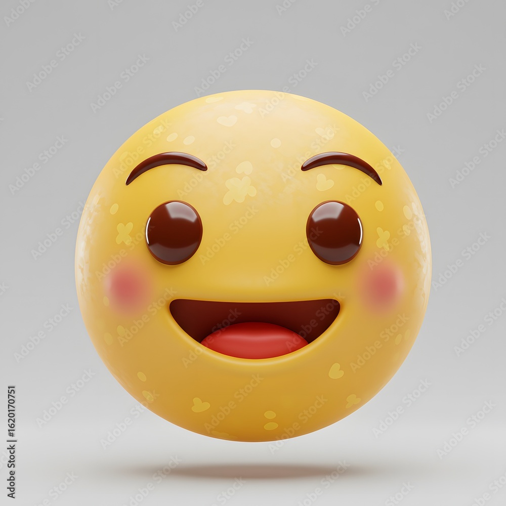 Fototapeta premium Happy Emoji Illustration: Smiling Face with Blush, 3D Render