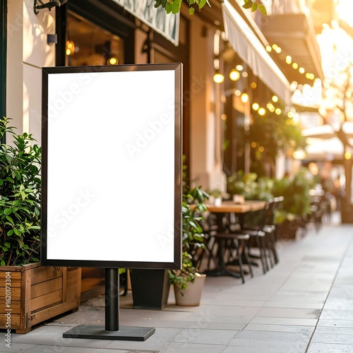 Blank billboard in front of cafe