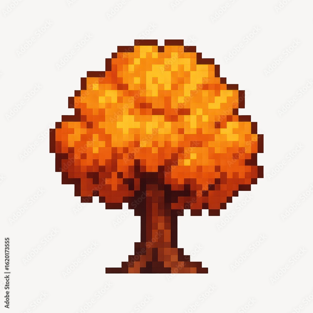 Fototapeta premium Pixelated autumn tree illustration.