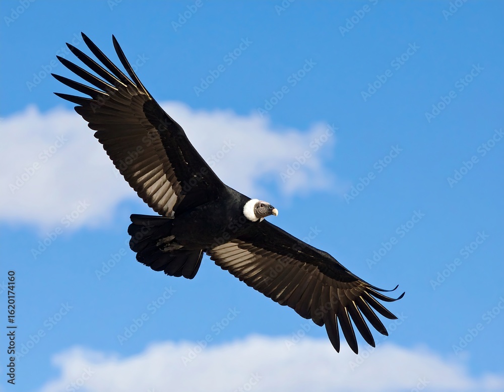Naklejka premium Andean condor soaring in a clear blue sky
