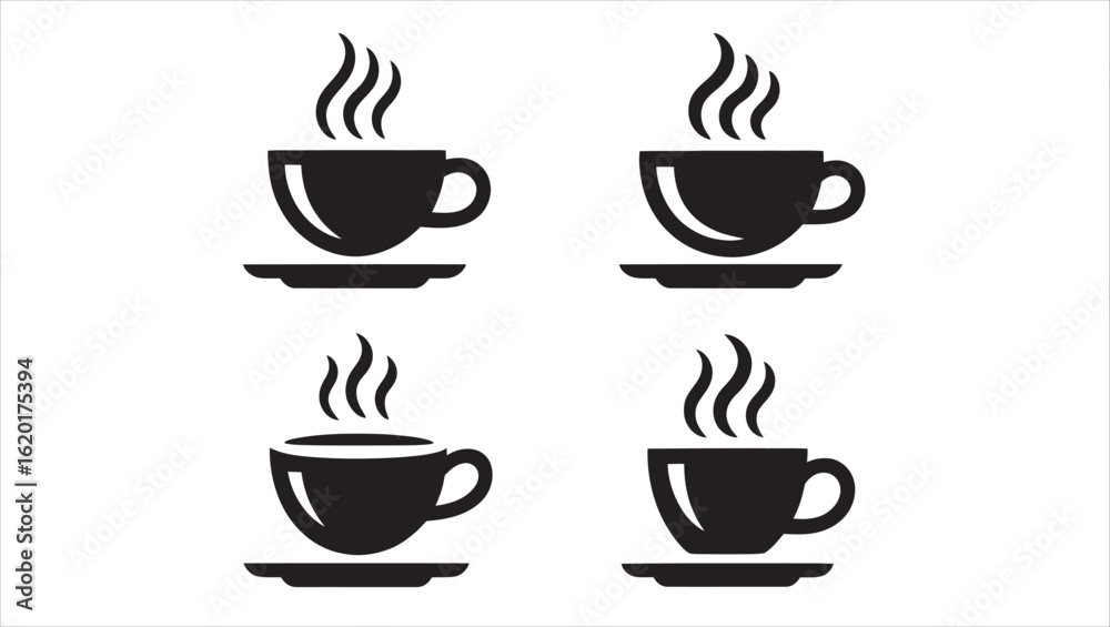 Obraz premium Steaming coffee cup icon set in black silhouette style