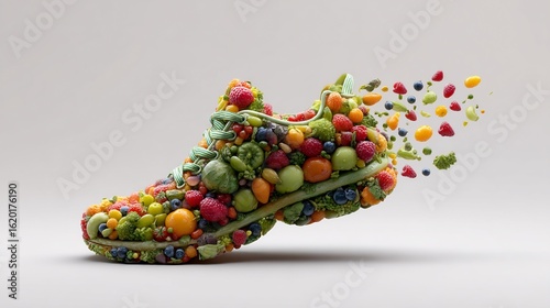 Healthy lifestyle and sports conceptual image: Shoe made of fresh fruits and vegetables