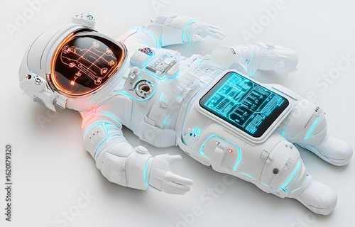 Digital camera and radio isolated medical equipment with blue background and screen.
