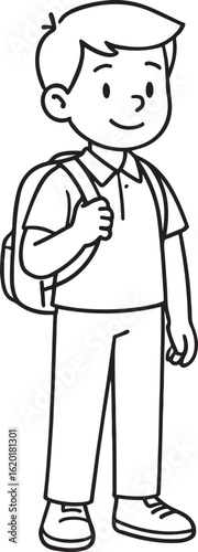Line Art of School Boy with Backpack for Educational and Craft Use
