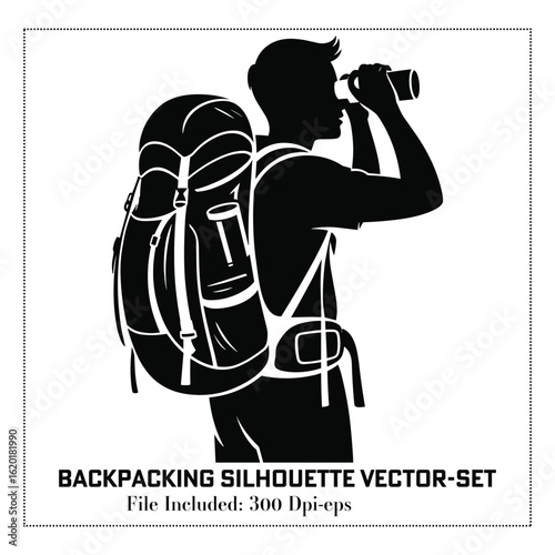 A Black Backpacking Silhouette Vector Art Set