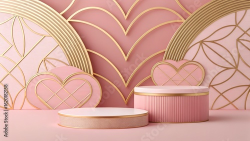 podium with hearts  and pink background